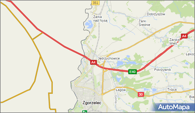 mapa Jędrzychowice gmina Zgorzelec, Jędrzychowice gmina Zgorzelec na mapie Targeo