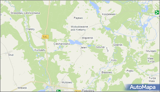 mapa Jeleń gmina Lidzbark, Jeleń gmina Lidzbark na mapie Targeo