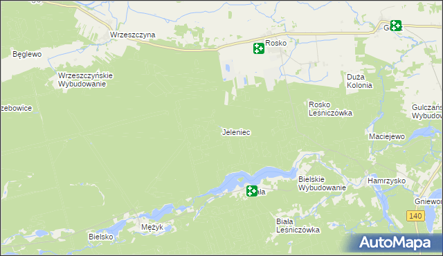 mapa Jeleniec gmina Wieleń, Jeleniec gmina Wieleń na mapie Targeo