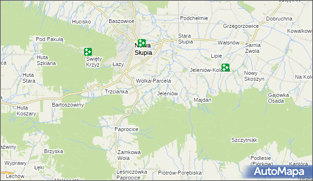 mapa Jeleniów gmina Nowa Słupia, Jeleniów gmina Nowa Słupia na mapie Targeo