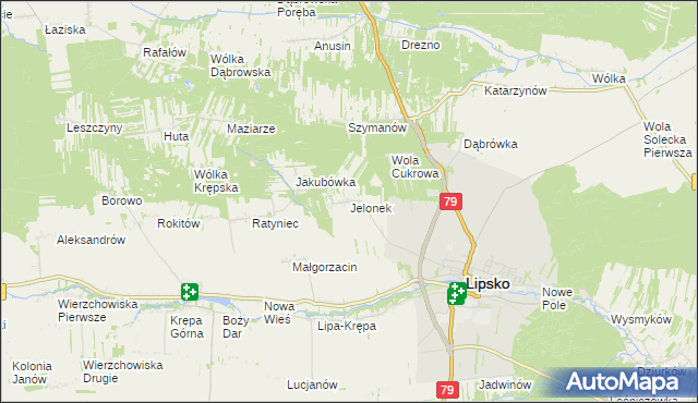 mapa Jelonek gmina Lipsko, Jelonek gmina Lipsko na mapie Targeo
