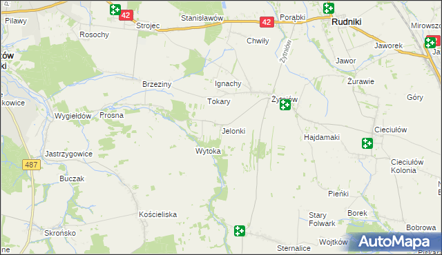 mapa Jelonki gmina Rudniki, Jelonki gmina Rudniki na mapie Targeo