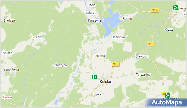 mapa Jesiona gmina Kolsko, Jesiona gmina Kolsko na mapie Targeo