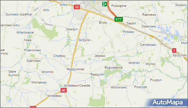 mapa Jeżewo gmina Płońsk, Jeżewo gmina Płońsk na mapie Targeo