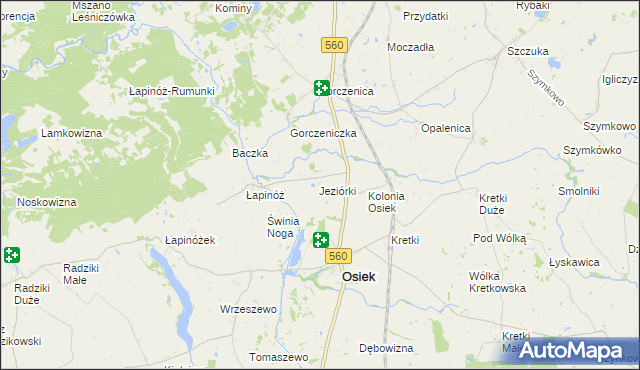 mapa Jeziorki gmina Osiek, Jeziorki gmina Osiek na mapie Targeo