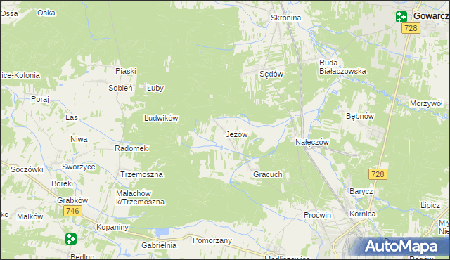 mapa Jeżów gmina Końskie, Jeżów gmina Końskie na mapie Targeo