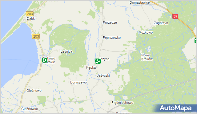 mapa Jeżyce gmina Darłowo, Jeżyce gmina Darłowo na mapie Targeo