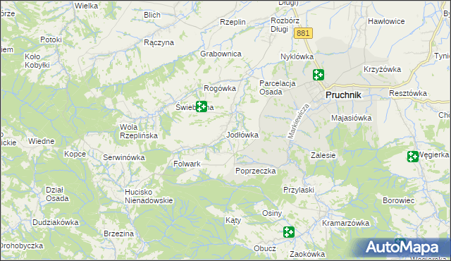 mapa Jodłówka gmina Pruchnik, Jodłówka gmina Pruchnik na mapie Targeo