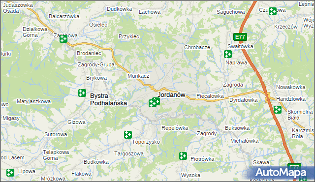 mapa Jordanów powiat suski, Jordanów powiat suski na mapie Targeo