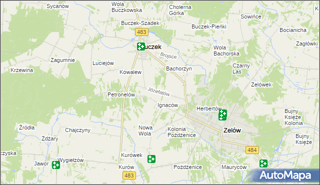 mapa Józefatów gmina Buczek, Józefatów gmina Buczek na mapie Targeo