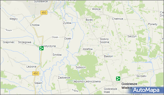 mapa Józefów gmina Godziesze Wielkie, Józefów gmina Godziesze Wielkie na mapie Targeo