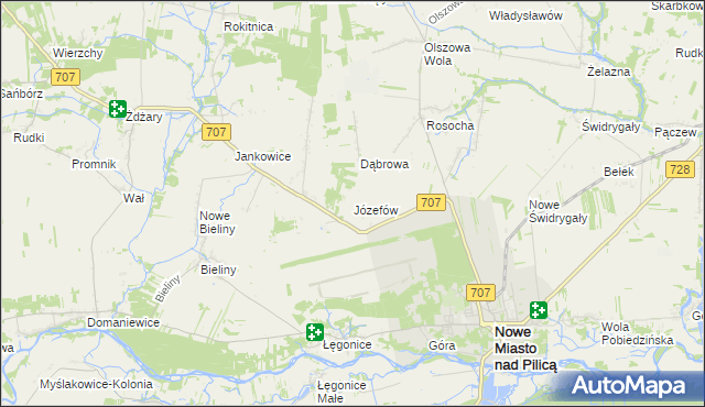 mapa Józefów gmina Nowe Miasto nad Pilicą, Józefów gmina Nowe Miasto nad Pilicą na mapie Targeo