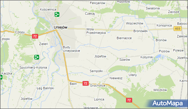 mapa Józefów gmina Poddębice, Józefów gmina Poddębice na mapie Targeo