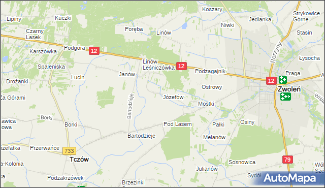 mapa Józefów gmina Tczów, Józefów gmina Tczów na mapie Targeo
