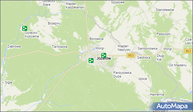 mapa Józefów powiat biłgorajski, Józefów powiat biłgorajski na mapie Targeo