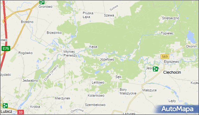 mapa Józefowo gmina Lubicz, Józefowo gmina Lubicz na mapie Targeo