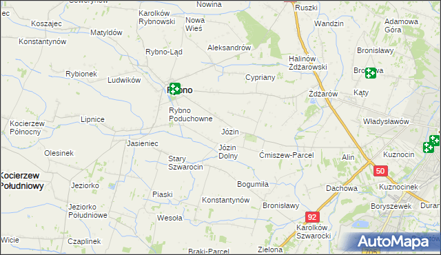 mapa Józin gmina Rybno, Józin gmina Rybno na mapie Targeo