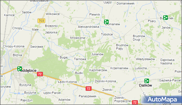 mapa Julianów gmina Dalików, Julianów gmina Dalików na mapie Targeo