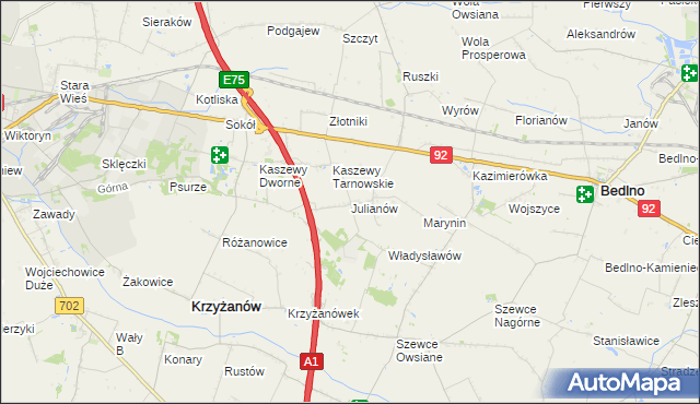 mapa Julianów gmina Krzyżanów, Julianów gmina Krzyżanów na mapie Targeo