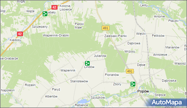 mapa Julianów gmina Lipie, Julianów gmina Lipie na mapie Targeo