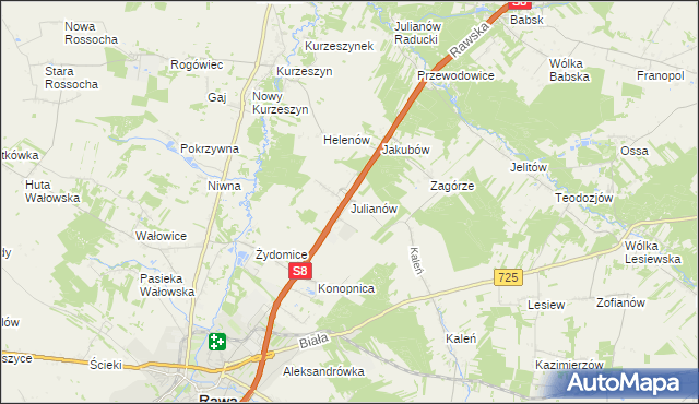 mapa Julianów gmina Rawa Mazowiecka, Julianów gmina Rawa Mazowiecka na mapie Targeo