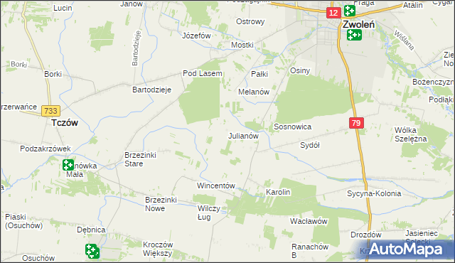 mapa Julianów gmina Tczów, Julianów gmina Tczów na mapie Targeo