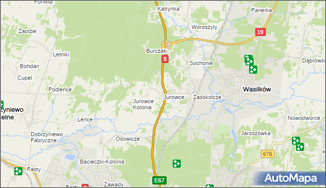 mapa Jurowce gmina Wasilków, Jurowce gmina Wasilków na mapie Targeo