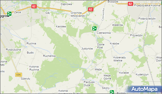 mapa Justynów gmina Sokołów Podlaski, Justynów gmina Sokołów Podlaski na mapie Targeo