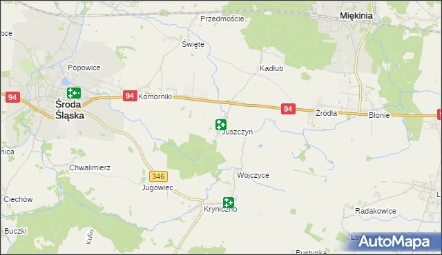 mapa Juszczyn gmina Środa Śląska, Juszczyn gmina Środa Śląska na mapie Targeo