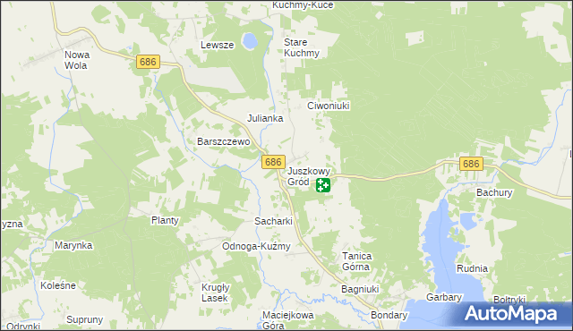 mapa Juszkowy Gród, Juszkowy Gród na mapie Targeo