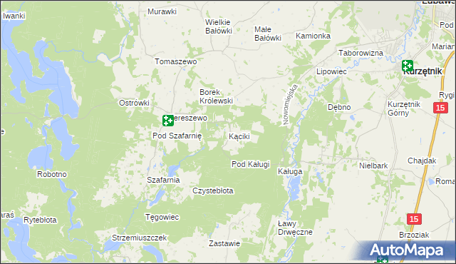 mapa Kąciki gmina Kurzętnik, Kąciki gmina Kurzętnik na mapie Targeo