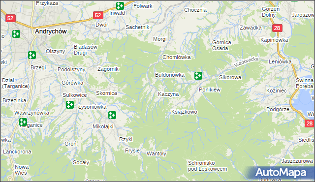 mapa Kaczyna gmina Wadowice, Kaczyna gmina Wadowice na mapie Targeo
