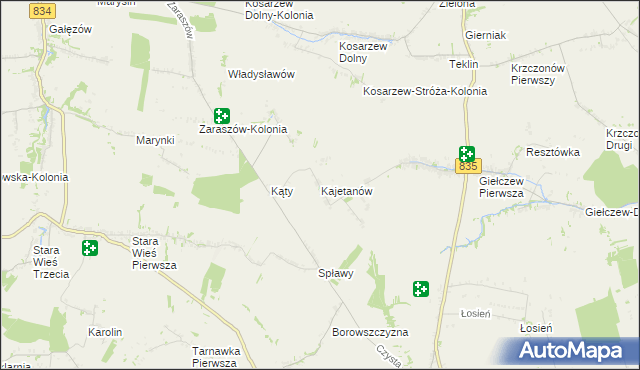 mapa Kajetanów gmina Wysokie, Kajetanów gmina Wysokie na mapie Targeo