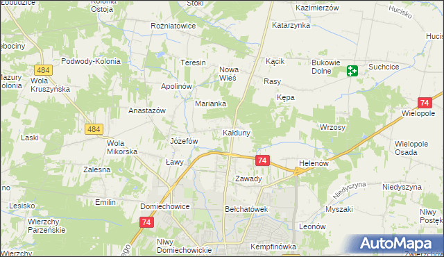 mapa Kałduny gmina Bełchatów, Kałduny gmina Bełchatów na mapie Targeo