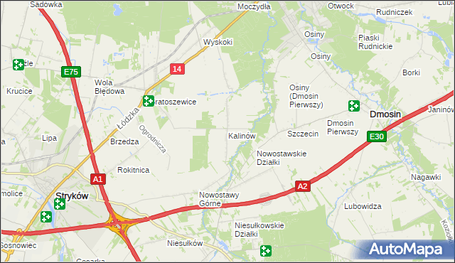mapa Kalinów gmina Stryków, Kalinów gmina Stryków na mapie Targeo