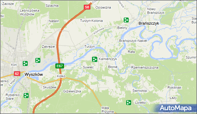 mapa Kamieńczyk gmina Wyszków, Kamieńczyk gmina Wyszków na mapie Targeo