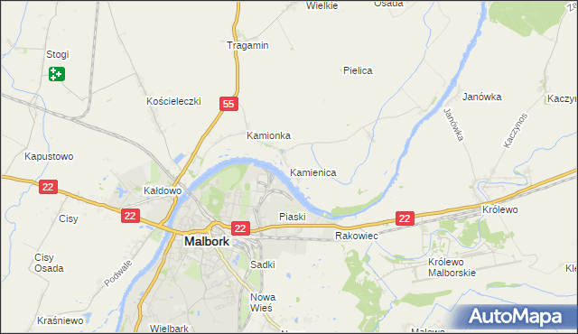 mapa Kamienica gmina Malbork, Kamienica gmina Malbork na mapie Targeo