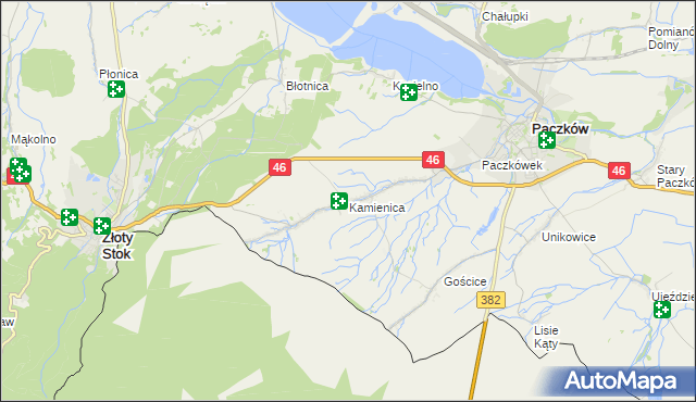 mapa Kamienica gmina Paczków, Kamienica gmina Paczków na mapie Targeo