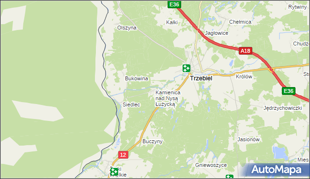 mapa Kamienica nad Nysą Łużycką, Kamienica nad Nysą Łużycką na mapie Targeo