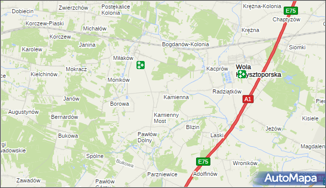 mapa Kamienna gmina Wola Krzysztoporska, Kamienna gmina Wola Krzysztoporska na mapie Targeo