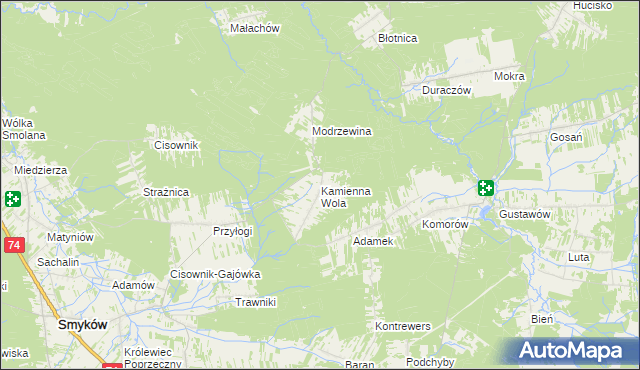 mapa Kamienna Wola gmina Stąporków, Kamienna Wola gmina Stąporków na mapie Targeo