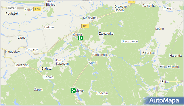 mapa Kamiennik gmina Drawsko, Kamiennik gmina Drawsko na mapie Targeo