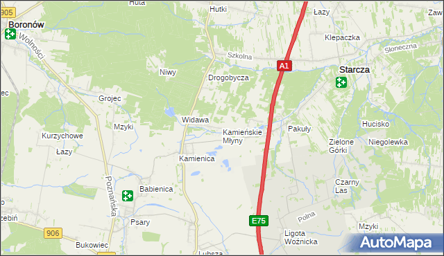 mapa Kamieńskie Młyny, Kamieńskie Młyny na mapie Targeo