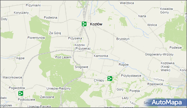 mapa Kamionka gmina Kozłów, Kamionka gmina Kozłów na mapie Targeo