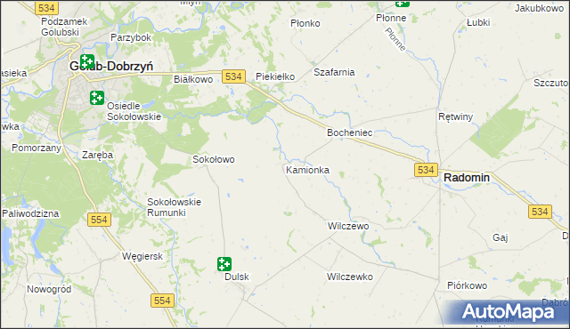 mapa Kamionka gmina Radomin, Kamionka gmina Radomin na mapie Targeo