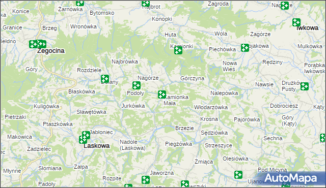 mapa Kamionka Mała gmina Laskowa, Kamionka Mała gmina Laskowa na mapie Targeo