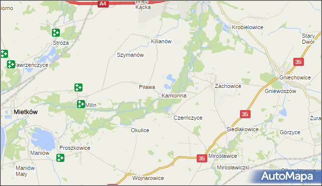 mapa Kamionna gmina Kąty Wrocławskie, Kamionna gmina Kąty Wrocławskie na mapie Targeo