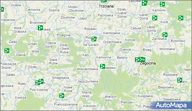 mapa Kamionna gmina Trzciana, Kamionna gmina Trzciana na mapie Targeo