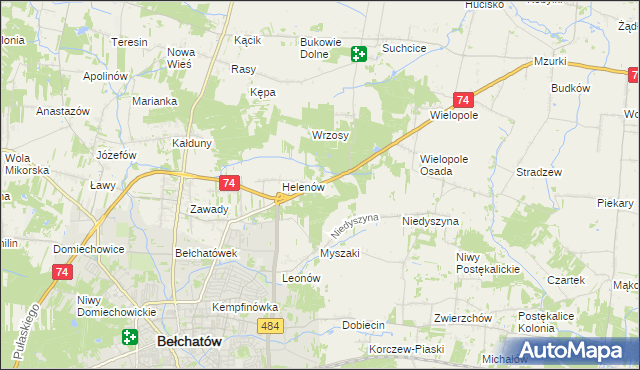 mapa Kanada gmina Bełchatów, Kanada gmina Bełchatów na mapie Targeo