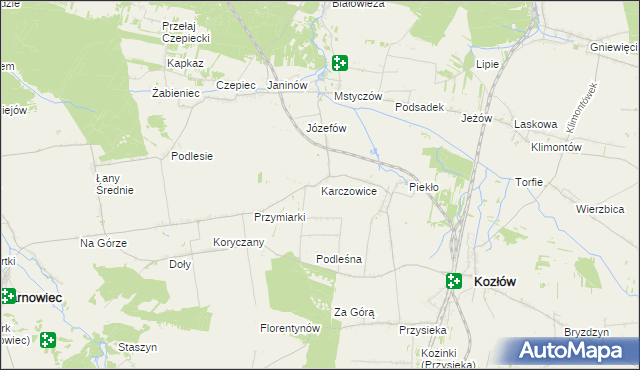 mapa Karczowice gmina Kozłów, Karczowice gmina Kozłów na mapie Targeo